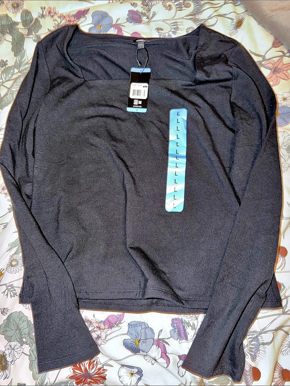 Express Square Neck Long Sleeve Top Black Large